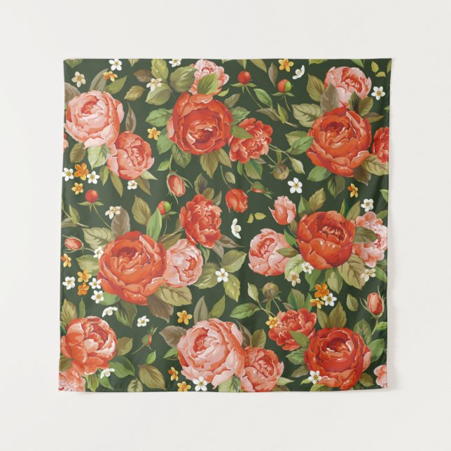 Beautiful peony flowers seamless pattern tapestry (Front)
