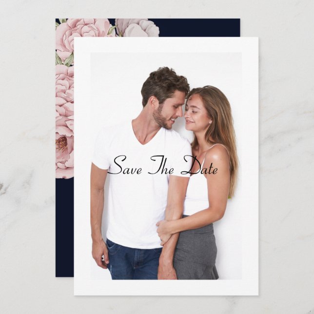 beautiful peony save the date wedding card (Front/Back)