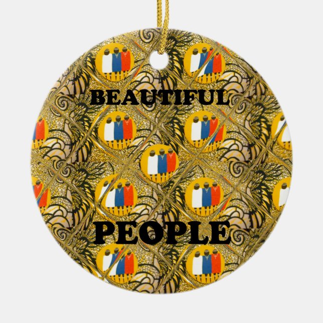Beautiful People African Traditional Motif Colours Ceramic Tree Decoration (Front)