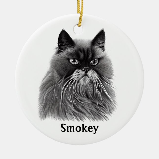 Beautiful Persian Cat with Optional Name Ceramic Tree Decoration (Front)
