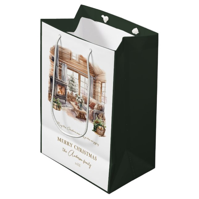 Beautiful Personalised Christmas Home atmosphere Medium Gift Bag (Front Angled)