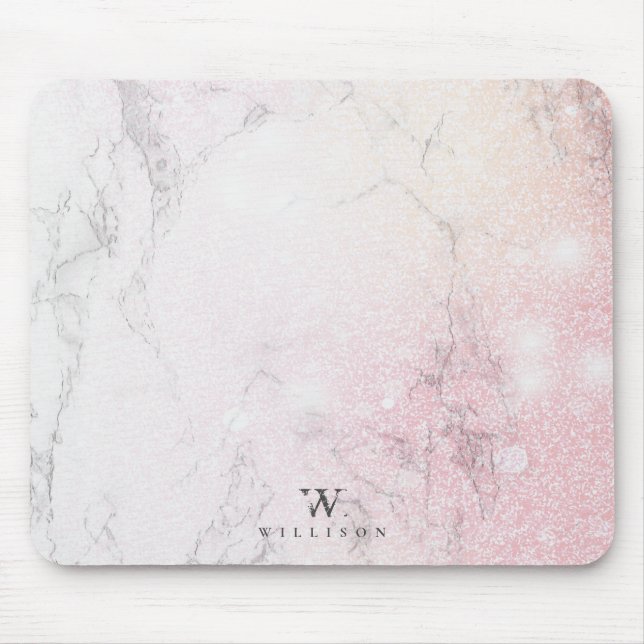Beautiful Personalised Marble with rose glitter Mouse Pad (Front)