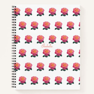 Beautiful Personalised Pink Rose Pattern on White Notebook