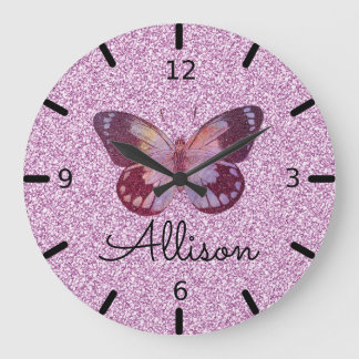 Beautiful Personalised Purple Butterfly Large Clock