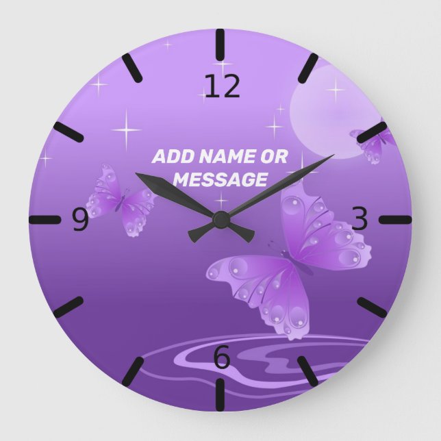 Beautiful Personalised Purple Butterfly Large Clock (Front)