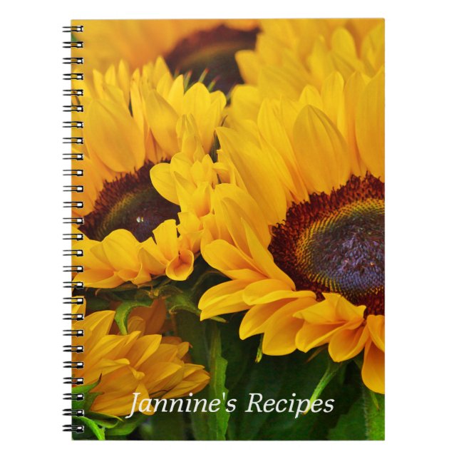 Beautiful Personalised Yellow Orange Sunflower Spiral Notebook (Front)