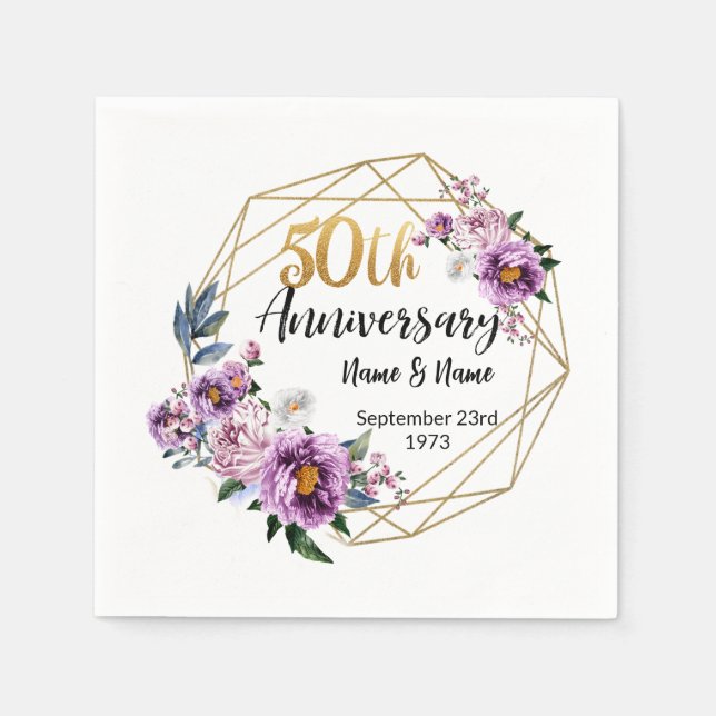 Beautiful Personalized 50th Anniversary Napkin (Front)