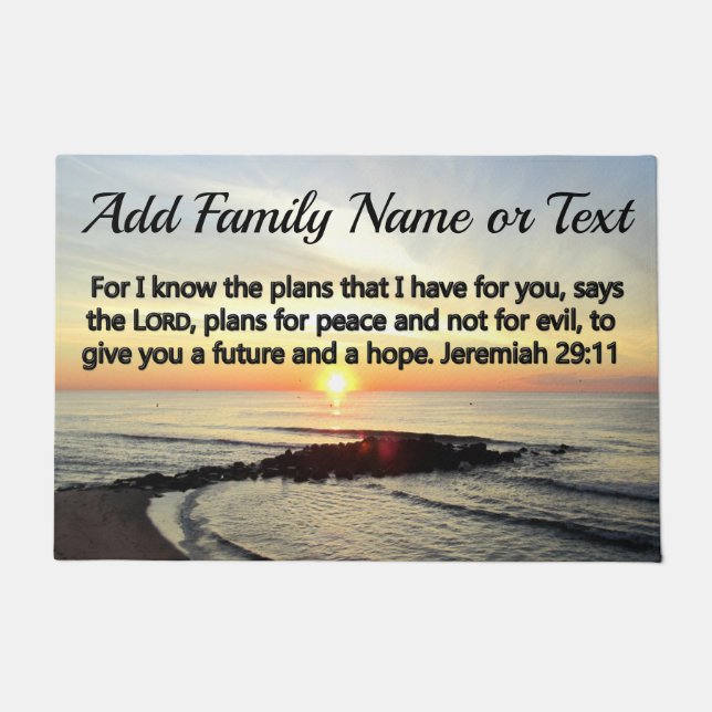 BEAUTIFUL PERSONALIZED JEREMIAH 29:11 SUNRISE DOORMAT (Front)