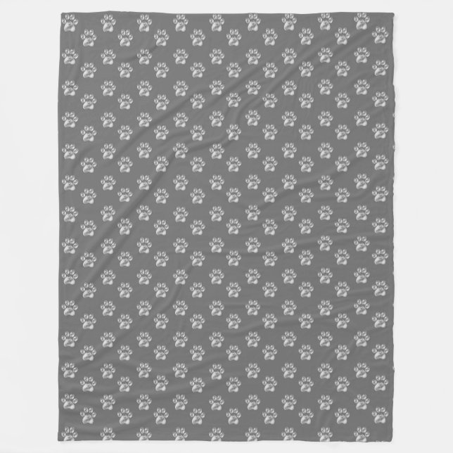 Beautiful Pet Paws on Grey Fleece Blanket (Front)