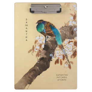 Beautiful Pheasant Blooming Tree Vintage Japanese Clipboard