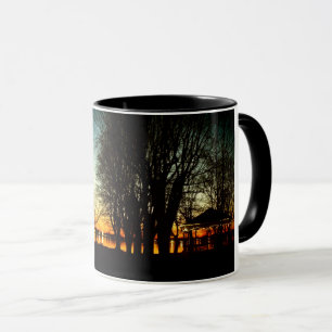 Beautiful photograph bandstand and lake at sunset mug