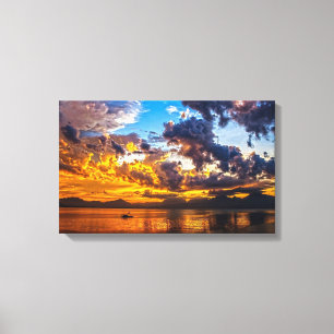 Beautiful Photograph Sunset Over the River Bank Canvas Print