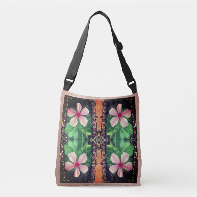 Beautiful Photographic Floral Meets Boho Charm Crossbody Bag (Front)