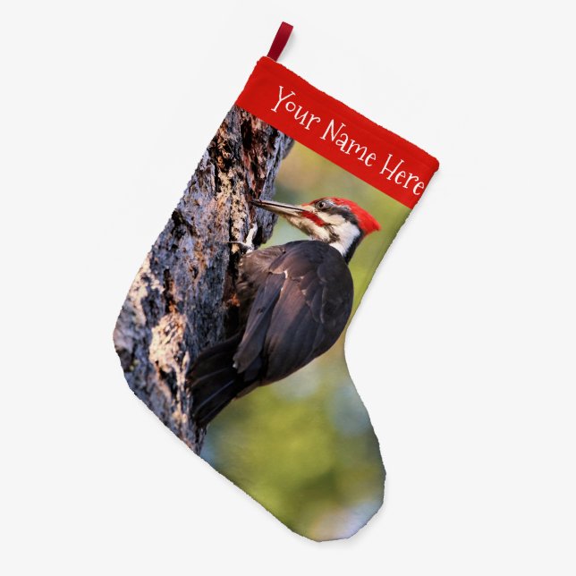 Beautiful Pileated Woodpecker on the Tree Large Christmas Stocking (Front (Hanging))