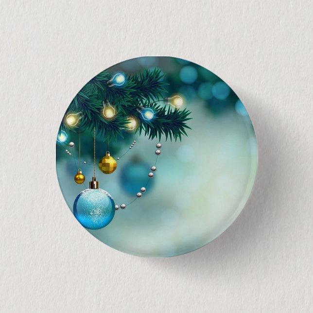 Beautiful Pine Tree With Blue Christmas Ball 3 Cm Round Badge (Front)