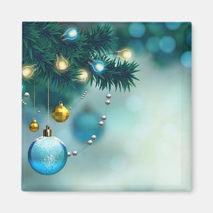 Beautiful Pine Tree With Blue Christmas Ball Magnet