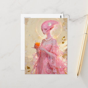 Beautiful Pink Alien Lady With Orange Juice Postcard