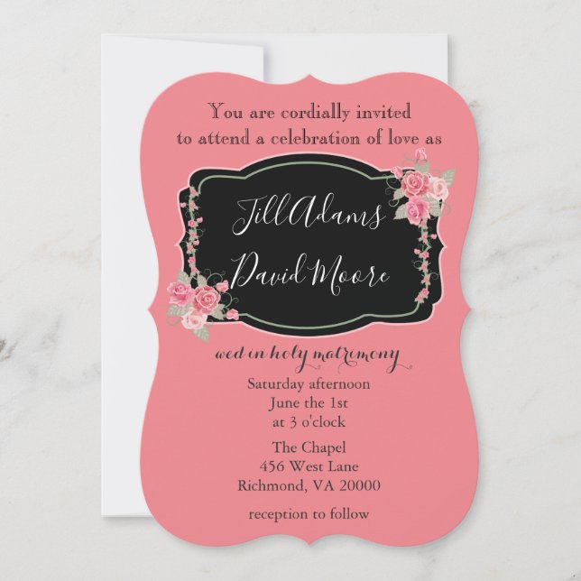 Beautiful Pink and Black Wedding Invitation (Front)