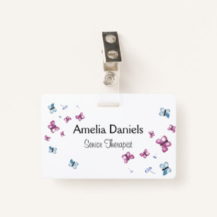 Beautiful Pink and Blue Butterfly Name Tag ID Badge