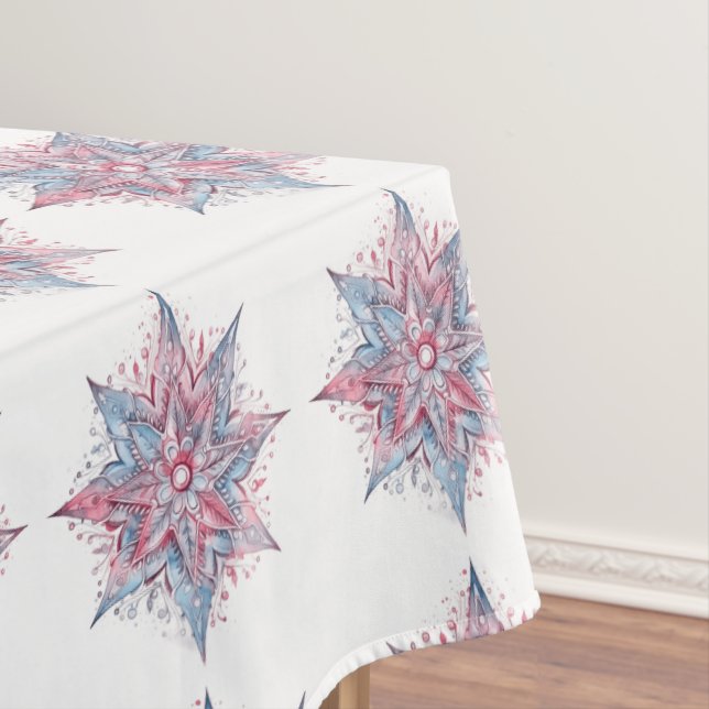 Beautiful Pink and Blue Kaleidoscope Christmas Tablecloth (In Situ)