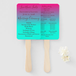 Beautiful Pink and Blue Ombre Wedding Program Hand Fan