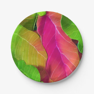 Beautiful Pink and Green Leafy Pattern Paper Plate