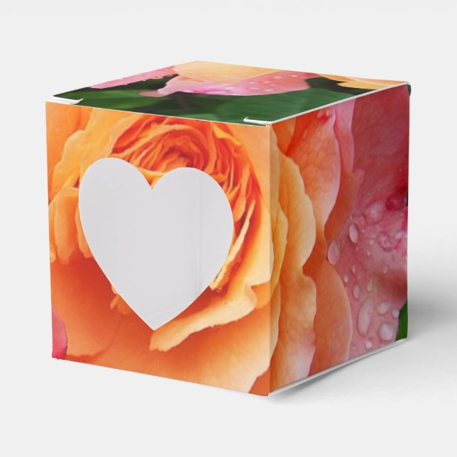 Beautiful pink and orannge rose photo favour box (Front Side)