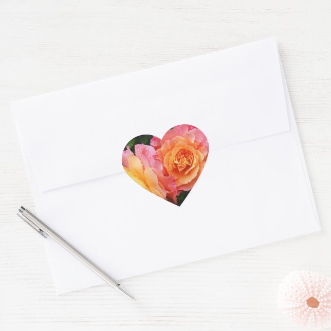 Beautiful pink and orannge rose photo heart sticker (Envelope)
