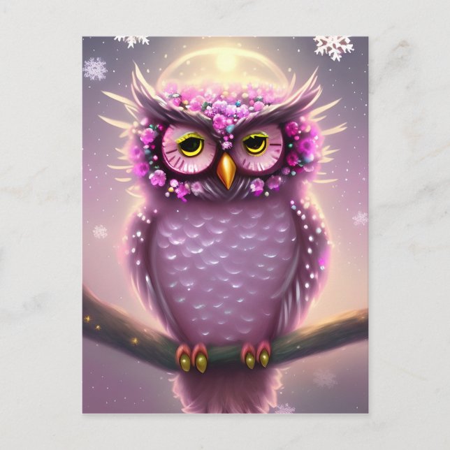 Beautiful Pink and Purple Fantasy Owl  Postcard (Front)
