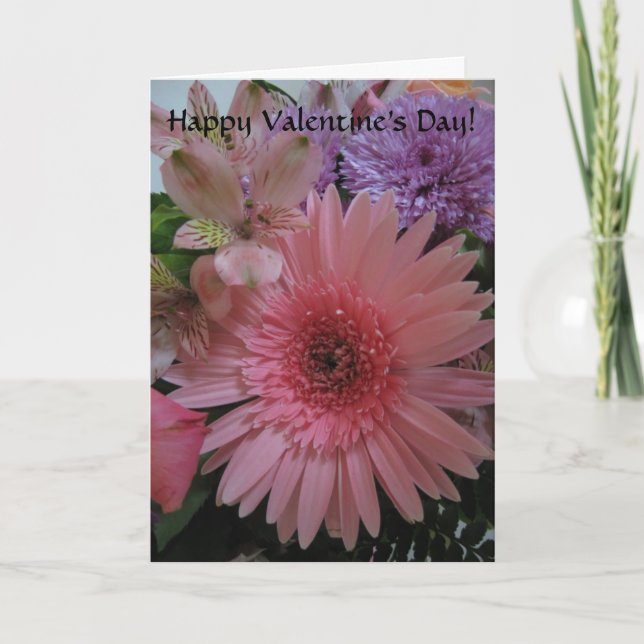 Beautiful Pink and Purple Flowers Valentine's Day Holiday Card (Front)