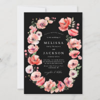 Beautiful Pink and Red Poppy Flower Wedding Black