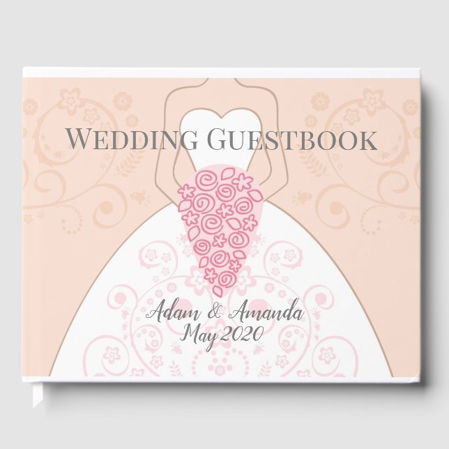 Beautiful pink and white bride wedding guest book (Front)