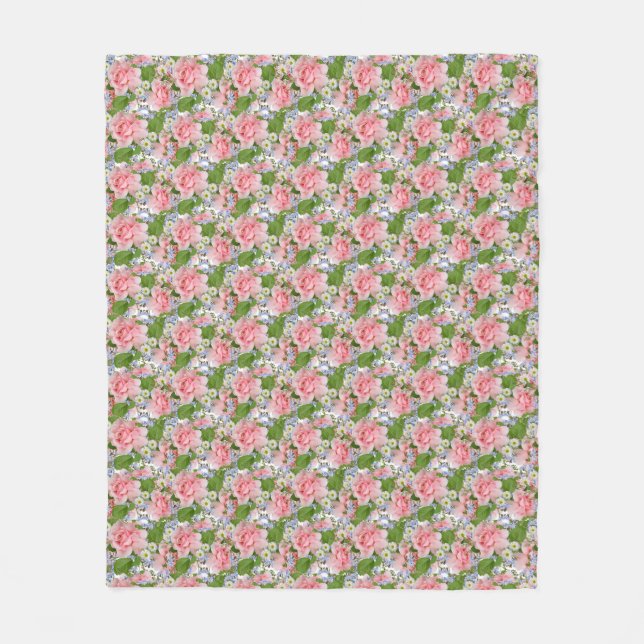 Beautiful Pink and White Flowers Fleece Blanket (Front)