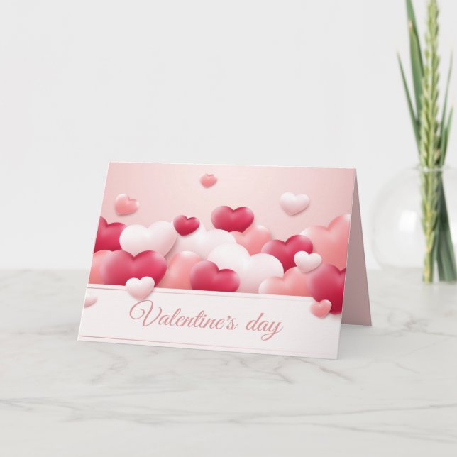 Beautiful Pink and White Hearts Valentine's Day Holiday Card (Front)