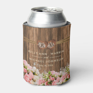 Beautiful Pink and White Roses on Wood Can Cooler