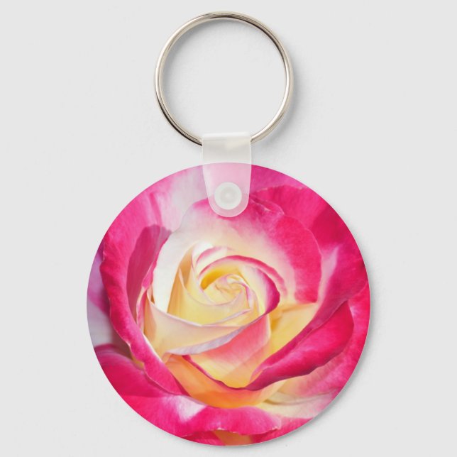 Beautiful pink and yellow rose key ring (Front)