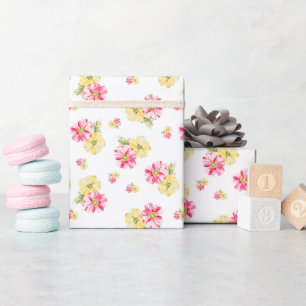 Beautiful pink and yellow watercolor flowers wrapping paper