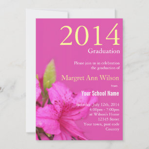 Beautiful pink azalea flower graduation invitation