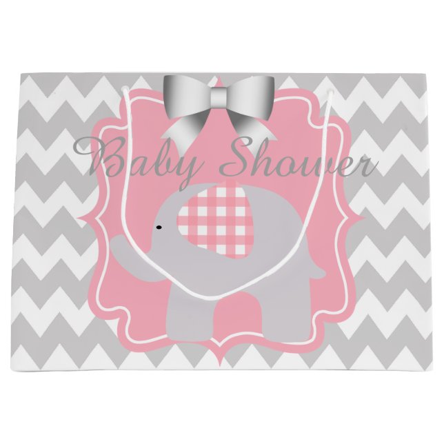 Beautiful Pink Baby Shower Party Custom Elephant Large Gift Bag (Front)