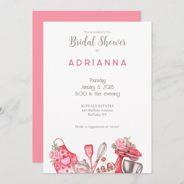Beautiful Pink Baking Bridal Shower Invitation (Front/Back)