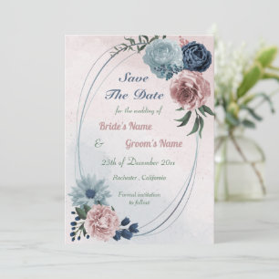beautiful pink blue floral geometric save the date