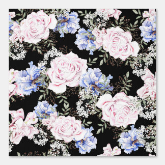 Beautiful Pink Blue Floral Pattern Roses Iris Wallpaper