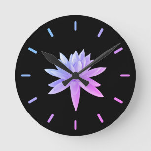 Beautiful Pink Blue Gradient Lily Lotus Art Round Clock