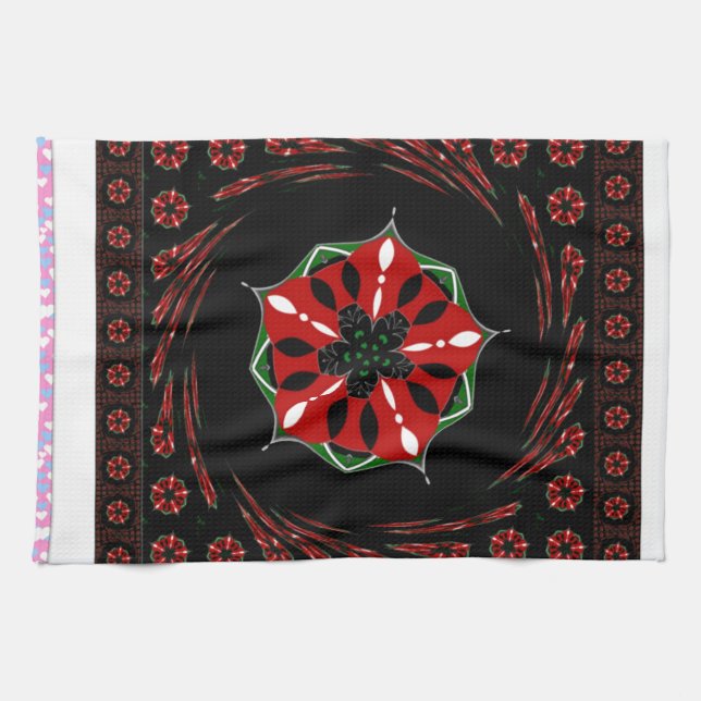 Beautiful Pink Blue White Hearts of Love Design Tea Towel (Horizontal)