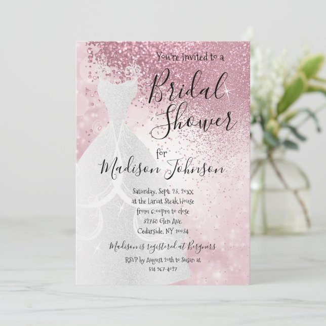 Beautiful Pink Bokeh Bridal Shower -  Invitation (Standing Front)