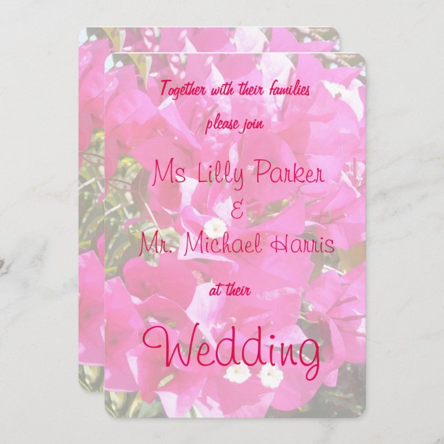 Beautiful Pink Bougainvillea Print Wedding Invitation (Front/Back)