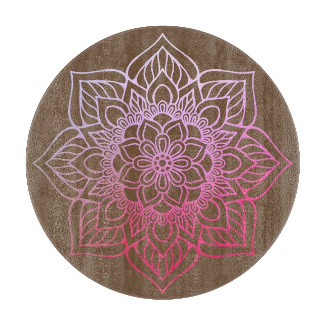 Beautiful Pink Brown Boho Mandala  Cutting Board (Front)