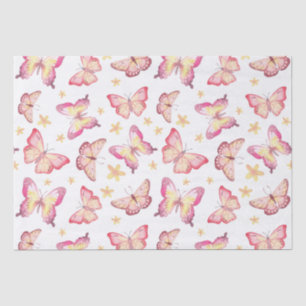 Beautiful pink butterfly and yellow flower tissue paper