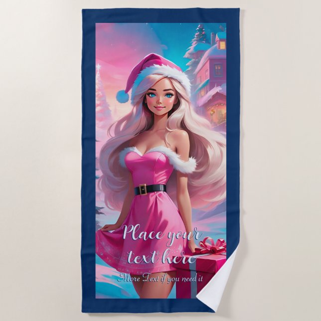 Beautiful Pink Christmas Girl 01 Beach Towel (Front)