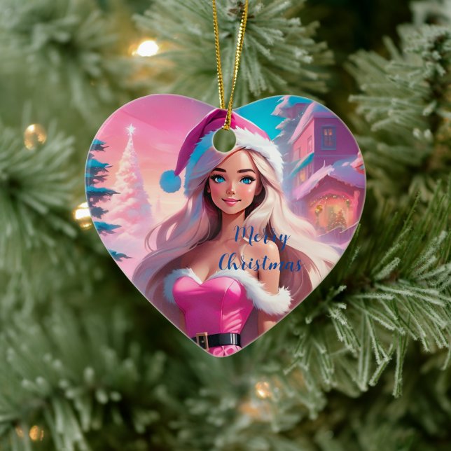 Beautiful Pink Christmas Girl 01 Ceramic Tree Decoration (Tree)